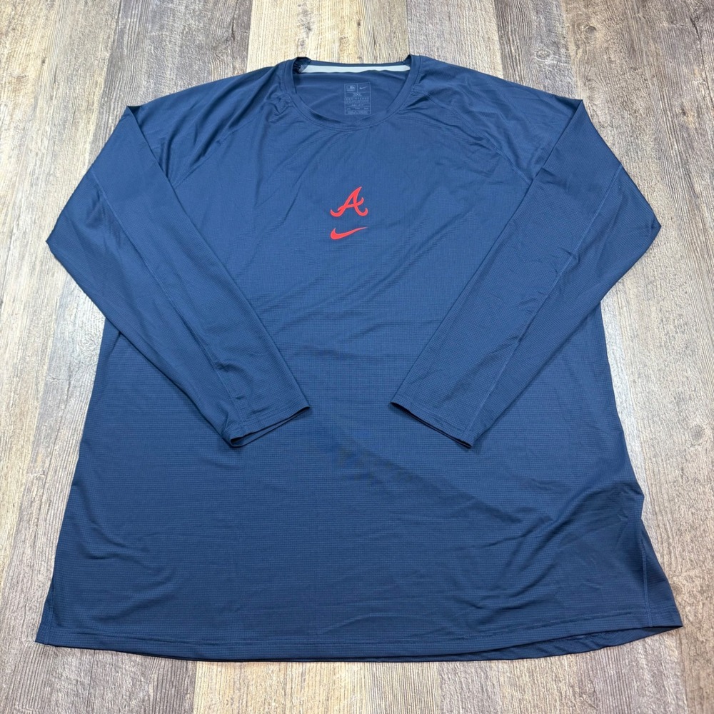 Nike Atlanta Braves Shirt Mens 3XL Navy Dri-FIT Long Sleeve MLB Authentic Tee